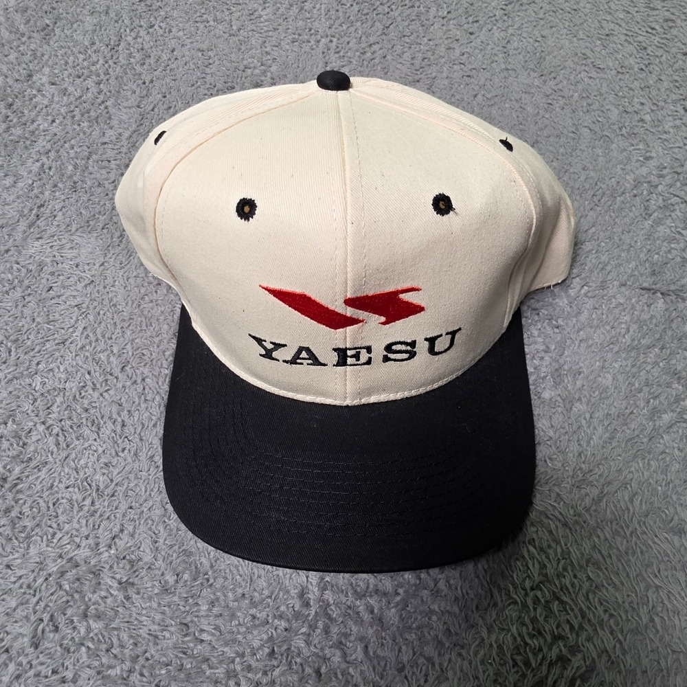 Yaesu Mens OSFM Snapback Hat Cream Black Vintage Ham Radio Logo Cap